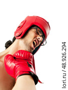Funny boxer isolated on white. Стоковое фото, агентство Ingram Publishing / Фотобанк Лори
