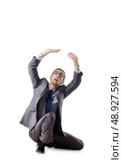 Businessman pushing away virtual problems. Стоковое фото, агентство Ingram Publishing / Фотобанк Лори