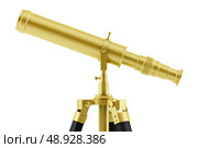 golden telescope on tripod isolated on white background. Стоковое фото, агентство Ingram Publishing / Фотобанк Лори