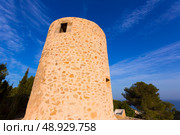 Javea Xabia Molins de la Plana old masonry windmills Alicante Spain. Стоковое фото, агентство Ingram Publishing / Фотобанк Лори