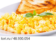 scrambled eggs with green basil and toast. Стоковое фото, агентство Ingram Publishing / Фотобанк Лори