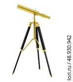 golden telescope on tripod isolated on white background. Стоковое фото, агентство Ingram Publishing / Фотобанк Лори