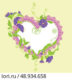 Convolvulus Flowers bouquet and lace heart - design for wedding invitation or Valentines Day card. Стоковая иллюстрация, агентство Ingram Publishing / Фотобанк Лори
