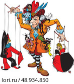 Puppeteer and marionettes: Pierrot, Columbine, Harlequin, Gipsy, Japanese (Fairy tale illustration) Стоковая иллюстрация, агентство Ingram Publishing / Фотобанк Лори