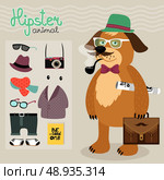 Hipster character elements for nerd puppy dog with customizable face look and clothing vector illustration. Стоковая иллюстрация, агентство Ingram Publishing / Фотобанк Лори