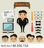 Hipster character elements for business man with customizable face look and clothing vector illustration. Стоковая иллюстрация, агентство Ingram Publishing / Фотобанк Лори