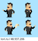 Business life shareholder in suit with paper emotional gestures and poses set isolated vector illustration. Стоковая иллюстрация, агентство Ingram Publishing / Фотобанк Лори