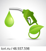Green bio fuel concept with fueling nozzle leaf and drop natural energy concept vector illustration. Стоковая иллюстрация, агентство Ingram Publishing / Фотобанк Лори