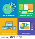 Icons set of digital marketing branding identity responsive web design vector illustration. Стоковая иллюстрация, агентство Ingram Publishing / Фотобанк Лори