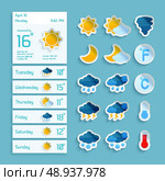 Weather extended forecast computer paper decorative widgets with sun clouds rain and snow icons vector illustration. Стоковая иллюстрация, агентство Ingram Publishing / Фотобанк Лори