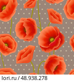 Red romantic poppy flowers with dots spots background wallpaper vector illustration. Стоковая иллюстрация, агентство Ingram Publishing / Фотобанк Лори