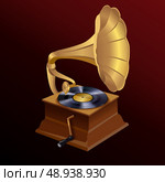Vintage retro style vinyl turntable disc gramophone print template vector illustration. Стоковая иллюстрация, агентство Ingram Publishing / Фотобанк Лори