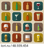 Alcohol drinks bottles and glass icons flat set of tequila vermouth whiskey isolated vector illustration. Стоковая иллюстрация, агентство Ingram Publishing / Фотобанк Лори