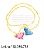 Two Golden jewelry chains with heart pendants. Стоковая иллюстрация, агентство Ingram Publishing / Фотобанк Лори