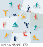 Athletics golf and rhythmic gymnastics sportive tournament elements symbols distinctive pictograms collection set vector illustration. Стоковая иллюстрация, агентство Ingram Publishing / Фотобанк Лори