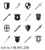 Swords medieval knight weapon and and steel warrior shields isolated vector illustration. Стоковая иллюстрация, агентство Ingram Publishing / Фотобанк Лори
