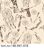 Ethnic native american indian tribes hand drawn seamless pattern vector illustration. Стоковая иллюстрация, агентство Ingram Publishing / Фотобанк Лори