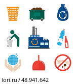 Garbage recycling icons flat set of waste bin dumpster hygienic bag isolated vector illustration. Стоковая иллюстрация, агентство Ingram Publishing / Фотобанк Лори
