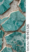Amazonite mineral stone displays mesmerizing turquoise textures and unique formations, textured with cracks and veining reflecting natures artistry Generative AI. Стоковое AI-изображение, AI-художник Юлия Петровская / Фотобанк Лори
