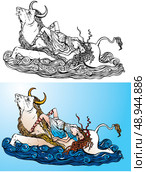 Greek myth: The Abduction of Europa by Zeus (black and white and color pictures) Стоковая иллюстрация, агентство Ingram Publishing / Фотобанк Лори