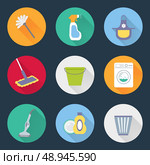 Housekeeping kitchen cleaning products icons set of  washing machine laundry basket duster brush soap isolated vector illustration. Стоковая иллюстрация, агентство Ingram Publishing / Фотобанк Лори