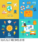 Business concept flat icons set of travel splendid journey amazing vacation and exciting camping infographic design elements vector illustration. Стоковая иллюстрация, агентство Ingram Publishing / Фотобанк Лори