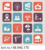 Pollution toxic environment damage radioactive garbage and contamination silhouette icons isolated vector illustration. Стоковая иллюстрация, агентство Ingram Publishing / Фотобанк Лори