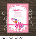 Sweet baby shower invitation with doodle baby toys . Стоковая иллюстрация, агентство Ingram Publishing / Фотобанк Лори