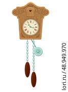 vintage wooden Cuckoo Clock - object isolated on white background. Стоковая иллюстрация, агентство Ingram Publishing / Фотобанк Лори