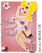 Motivation poster with pin up girl and message Home sweet home. Стоковая иллюстрация, агентство Ingram Publishing / Фотобанк Лори