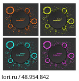 Set of abstract backgrounds with fluorescent splash and circles. Стоковая иллюстрация, агентство Ingram Publishing / Фотобанк Лори