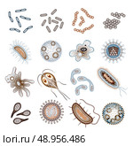 Bacteria virus and germs epidemic bacillus cells icons isolated vector illustration. Стоковая иллюстрация, агентство Ingram Publishing / Фотобанк Лори