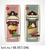 Decorative sweets vertical retro banners collection with layered cake and cupcake isolated vector illustration. Стоковая иллюстрация, агентство Ingram Publishing / Фотобанк Лори