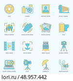 Photography equipment digital camera multimedia icons flat line isolated vector illustration. Стоковая иллюстрация, агентство Ingram Publishing / Фотобанк Лори