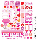 Scrapbook elements with love characters and hearts. Стоковая иллюстрация, агентство Ingram Publishing / Фотобанк Лори