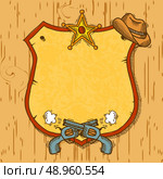 Wild west cowboy sketch background with guns hat and sheriff badge vector illustration. Стоковая иллюстрация, агентство Ingram Publishing / Фотобанк Лори