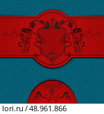 Heraldic colored sketch background with  crest shield and insignia emblems and lions with flags vector illustration. Стоковая иллюстрация, агентство Ingram Publishing / Фотобанк Лори