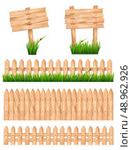 Set of wooden signs and a fences with grass. Vector. Стоковая иллюстрация, агентство Ingram Publishing / Фотобанк Лори