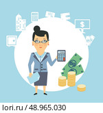 bank employee counts money  illustration. Flat modern style vector design . Стоковая иллюстрация, агентство Ingram Publishing / Фотобанк Лори