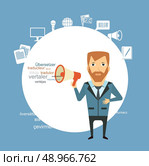 translator  says in speaker illustration. Flat modern style vector design . Стоковая иллюстрация, агентство Ingram Publishing / Фотобанк Лори