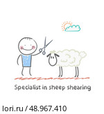 Specialist sheep shearing. Fun cartoon style illustration. The situation of life. Стоковая иллюстрация, агентство Ingram Publishing / Фотобанк Лори