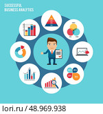 Successful business analytics concept with businessman and charts graphs and diagrams vector illustration. Стоковая иллюстрация, агентство Ingram Publishing / Фотобанк Лори