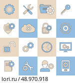 Mobile phone computer account settings synchronize flat line icons set isolated vector illustration. Стоковая иллюстрация, агентство Ingram Publishing / Фотобанк Лори