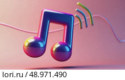 A candy-colored 3D music note icon with glossy finish, appearing to vibrate with sound waves, fun and energetic vibes. Стоковое AI-видео, аниматор Sergey Grishin / Фотобанк Лори