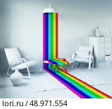 Rainbow color light from the lamp in a white interior. Art-style 3d concept. Стоковое фото, агентство Ingram Publishing / Фотобанк Лори