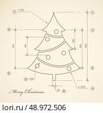 Vintage Christmas tree sketch on old paper. Стоковая иллюстрация, агентство Ingram Publishing / Фотобанк Лори