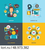 24h support telecommunication call center worldwide contact us information service flat icons composition abstract isolated vector illustration. Стоковая иллюстрация, агентство Ingram Publishing / Фотобанк Лори