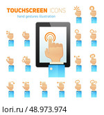 Mobile tablet touch screen hand gestures user friendly symbols flat icons collection abstract isolated vector illustration. Стоковая иллюстрация, агентство Ingram Publishing / Фотобанк Лори