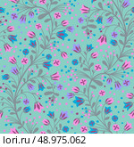 Seamless pattern of flowering branches. Vector illustration. Стоковая иллюстрация, агентство Ingram Publishing / Фотобанк Лори