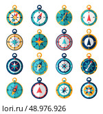 Navigational compass sailing orientation instrument icon flat set isolated vector illustration. Стоковая иллюстрация, агентство Ingram Publishing / Фотобанк Лори